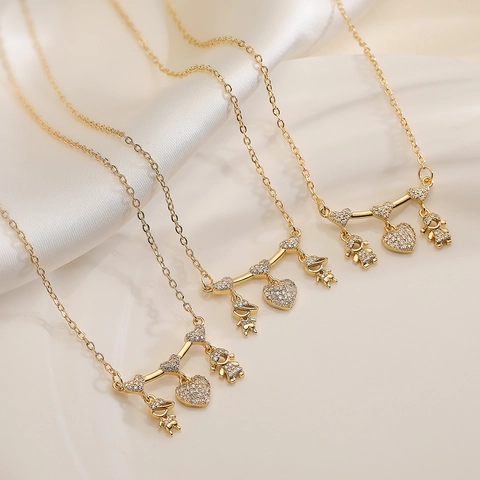 Pendant Necklace Copper Gold Plated With Zircon Boy Girl Heart Shape Sparkling Fashion Jewelry For Women Family Gift