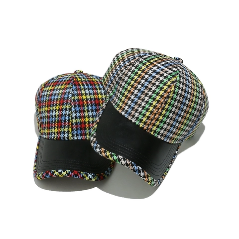 Cappello Da Baseball Houndstooth Colorato Donna Retro Fantasia Tesa Curva Giunzione Ecopelle Cappello Moda