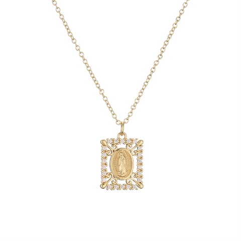 Virgin Mary Pendant Necklace Gold Plated Copper Brass Micro Pave Zircon Religious Fashion Hip Hop Jewelry For Women