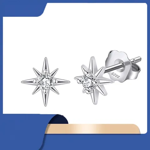 Pendientes De Estrella Con Poste De Plata De Ley 925 Circonita Estrella Del Norte Moda Geométrica Para Mujer