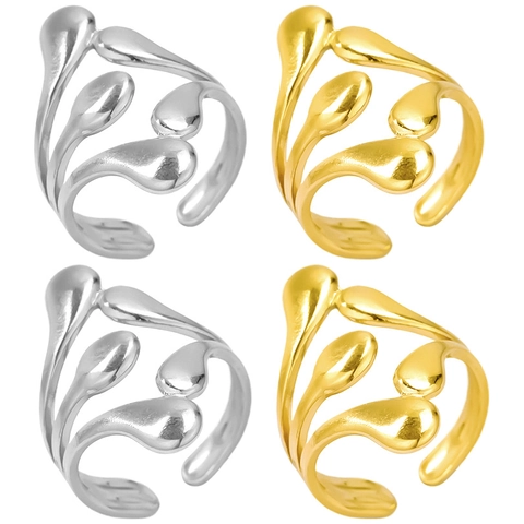 Adjustable Open Ring 304 Stainless Steel Liquid Metal Water Drop Geometric Design Minimalist Modern Jewelry For Women