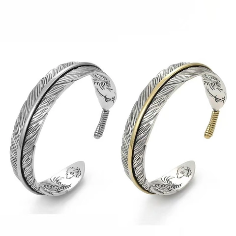 Vintage Verstelbare Veer Armband Legering Open Manchet Antieke Indiase Stijl Voor Heren En Dames