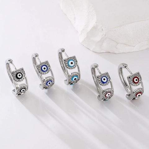 Evil Eye Hoop Earrings Copper White Gold Plated Micro Pave Cubic Zirconia Multi Color Retro Fashion Huggies For Women