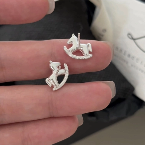 Orecchini A Lobo Cavallo A Dondolo Zircone Rame Con Perno In Argento Martellato Stile Coreano Gioielli Per Donne
