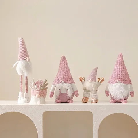 Christmas Gnome Plush Ornaments LED Light Up Faceless Pink White Nordic Desktop Window Holiday Home Decoration