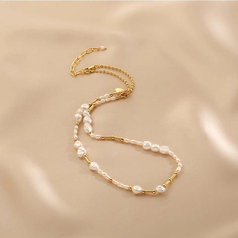 Baroque Freshwater Pearl Necklace For Women Copper Gold Plated Vintage Retro Irregular Pearl Choker Adjustable Clasp