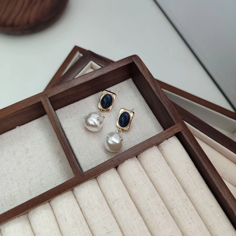 French Court Retro Baroque Freshwater Pearl Drop Earrings For Women Zirconia Inlaid Gold Plated Earring With 925 Silver Post