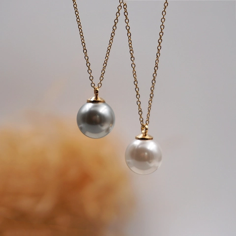Round Crystal Artificial Pearl Pendant Necklace And Hoop Earrings Titanium Steel Copper Elegant Minimalist French Style Jewelry