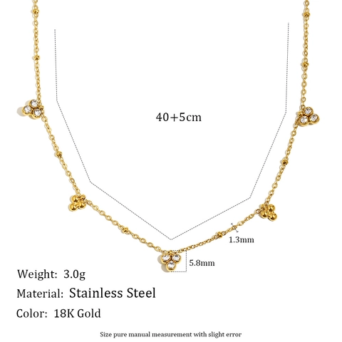 Collana Catena A Sfere In Acciaio Inossidabile Con Zircone Placcato Oro 18K Elegante Gioiello Pendente Minimalista