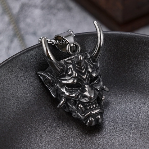 Collana Con Ciondolo Maschera Hannya Vintage In Acciaio Inossidabile Gotico Punk Samurai Demone Testa Di Fantasma Gioielli Per Uomo
