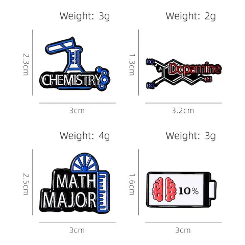 Scienza Chimica Matematica Major Smalto Spilla Pins Dopamina Molecola Cervello Batteria Lega Distintivi Per Zaino Abbigliamento