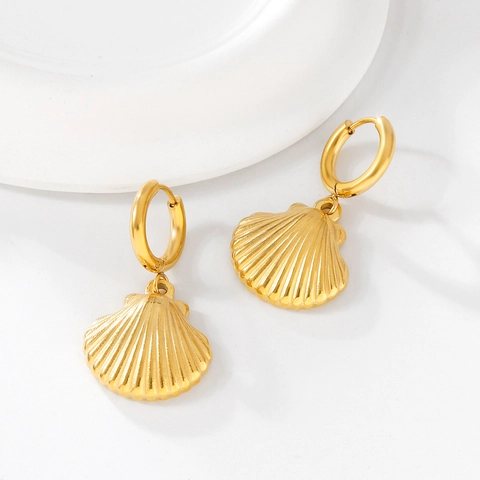 Roestvrijstalen Sint-jakobsschelp Oorbellen Voor Dames Mode Verguld Getextureerd Oceaan Strand Stijl Sieraden Accessoires