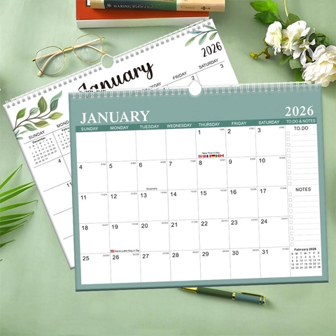 Calendario Da Parete Pianificatore Mensile Carta 2026 2027 Anni Organizzatore Con Rilegatura A Spirale E Gancio Per Ufficio Casa