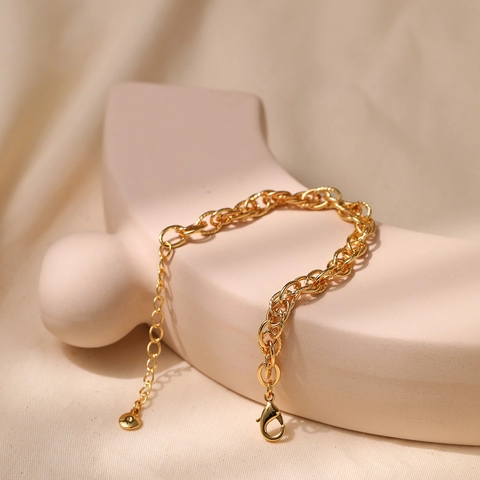 Pulsera de Cadena de Eslabones Trenzados Gruesos Punk Vintage Para Mujer Cobre Chapado En Oro Estilo Medio Oriente Joyería
