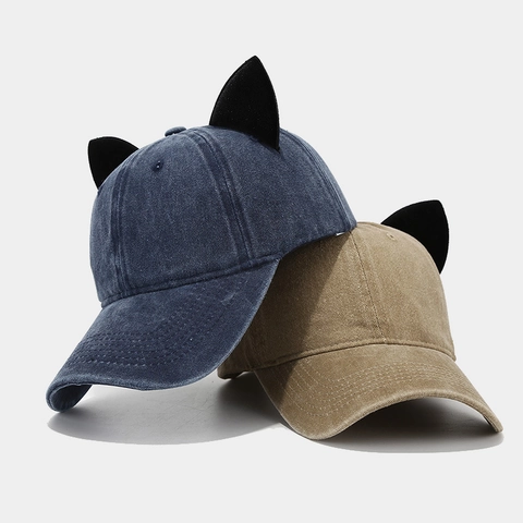 Cappellino Da Baseball Con Orecchie Di Gatto Cotone Lavato Regolabile Protezione Solare Cappello Casual