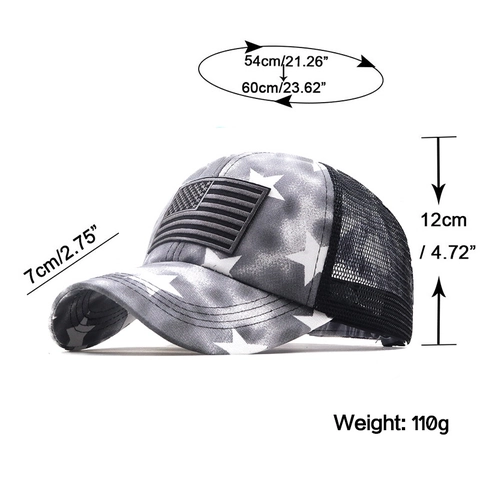 Gorra De Béisbol Para Mujer Con Abertura Para Coleta Cruzada Algodón Malla Camionero Bandera Americana Estrellas Sombrero Sol