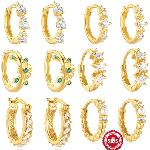 Orecchini a Cerchio in Argento Sterling 925 per Donna Placcati in Oro Zirconia Perla Artificiale Orecchini Minimalisti