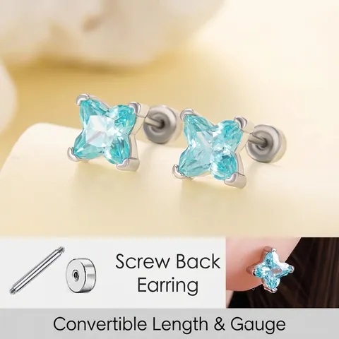 Lake Green Star Zircon Cartilage Stud Earrings Titanium Steel Screw Back Flat Back Piercing Jewelry For Women