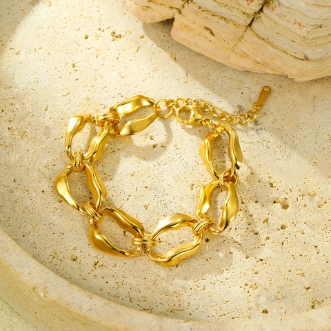 Bracciale A Catena Grossa Moderno Acciaio Inossidabile Placcato Oro 18K Maglia Onda Irregolare Regolabile Di Tendenza Donna