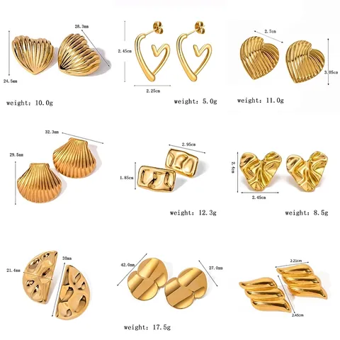 Vintage 304 Stainless Steel Earrings And Necklaces Gold Plated Textured Heart Shell Starfish Flower Jewelry For Women