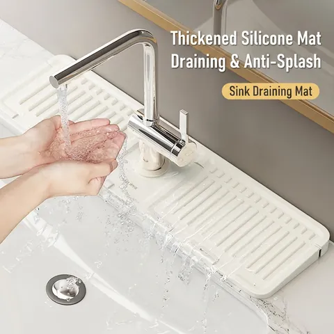 Silicone Faucet Splash Guard Sink Drain Pad Sloped Foldable Mat For Kitchen Bathroom Countertop Drying Rack Grooved