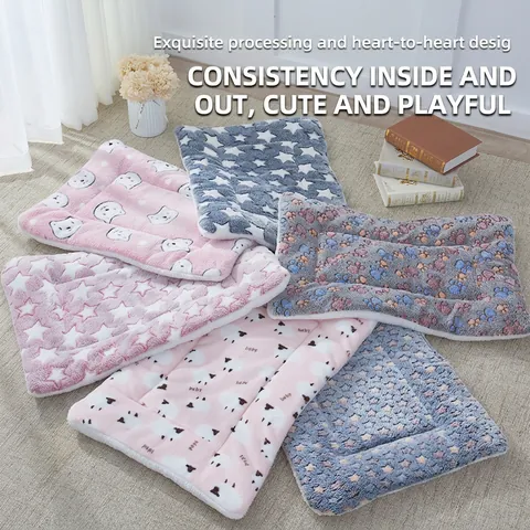 Thickened Pet Sleeping Mat Soft Flannel Plush Blanket Warm Dog Cat Bed Pad For Small Medium Large Pets Washable