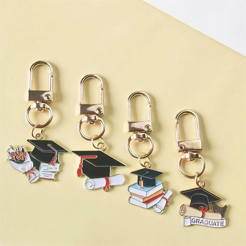 Graduation Cap Keychain Alloy Enamel Metal Mortarboard Diploma Scroll Book Pendant Souvenir Gift For Students