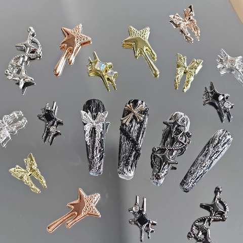 Punk Nail Art Charms Lega Farfalla Stella Croce Decorazioni Y2K Vintage DIY Manicure Accessori Strass Cuore