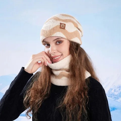 Berretto In Maglia E Scaldacollo Da Donna Inverno Foderato In Pile Motivo Ondulato Berretto Caldo