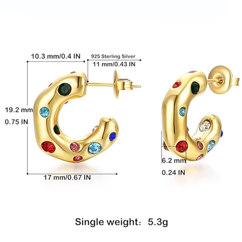 Boucles Oreilles Créoles En Acier Titane Plaqué Or Avec Tige En Argent Et Zircon Bijoux Mode Femme Rétro