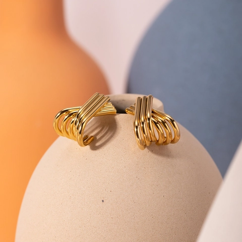 X Shaped Stud Earrings Stainless Steel 18K Gold Plated Simple Twisted Line Geometric Fashion Jewelry For Women