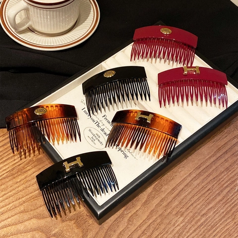 Vintage Acryl Geometrische Haarkamm Elegant Oval Buchstabe Design Seitenhaarklammer Für Frauen Haarstyling Tool