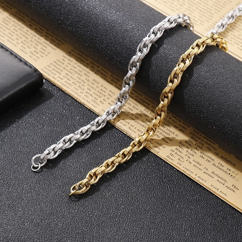 Collar De Cadena Y Pulsera Para Hombre Acero Inoxidable Eslabones Cuadrados Hip Hop Punk Joyería De Moda Tono Oro Plata