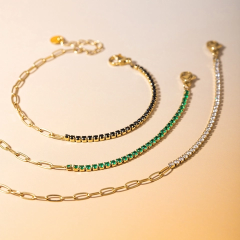 Splicing Bracelet Gold Plated Stainless Steel Waterproof Geometric Mixed Paperclip Tennis Chain Zirconia Jewelry Women