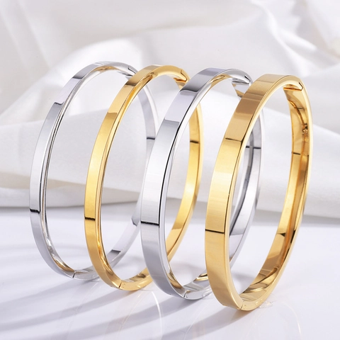 Minimalist Polished Stainless Steel Bangle Bracelet Hinged Titanium Steel Elegant Daily Jewelry For Women Men