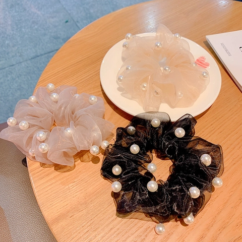 Elastici Per Capelli Eleganti In Organza Con Künstliche Perle Imitazione Stile Coreano Accessori Per Capelli Donna E Ragazza