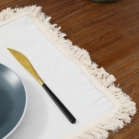 Tovaglietta Cotone Lino Frange Nappe Resistente Al Calore Nordic Boho Tappetino Da Tavola Sottobicchiere Decorazione