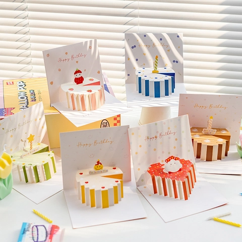 3D Pop Up Birthday Greeting Cards Handmade Cake Design Paper With Envelopes And Stickers For Kids Adults Celebration