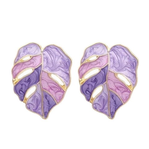Orecchini Pendenti Foglia Monstera Lega Smalto Goccia Perla Artificial Rhinestone Stile Bohemien Tropicale Con Perno In Acciaio