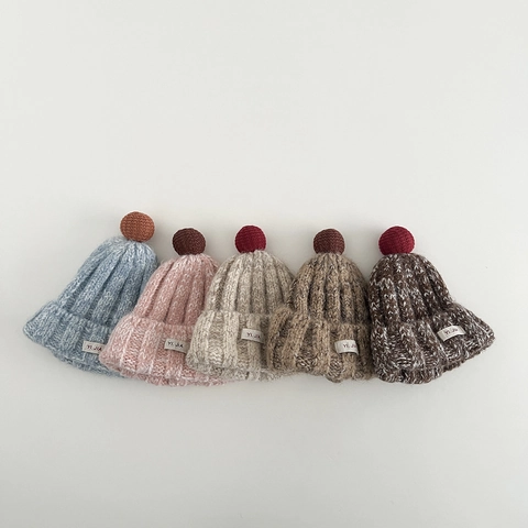 Gorro Punto Niños Con Pompon Suave Cálido Invierno Resistente Al Viento Niños Niñas Lindo Color Mezclado Accesorio