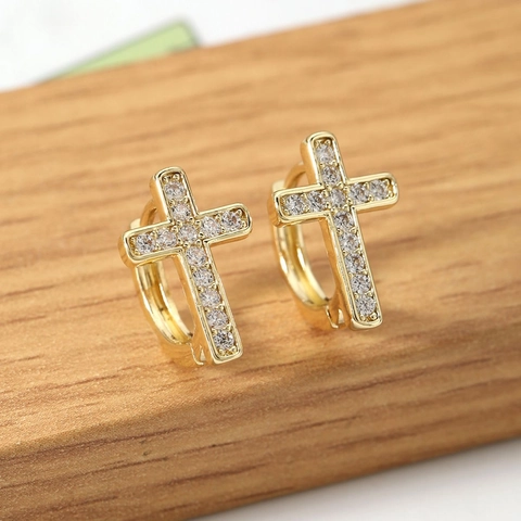 Cross Pendant Huggie Hoop Earrings Copper Brass Micro Pave White Cubic Zirconia Minimalist Punk Jewelry For Women Men