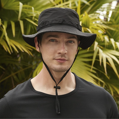 Outdoor Polyester Bucket Hat Quick-Dry Waterproof Breathable Sun Hat With Adjustable Wind Rope For Fishing Hiking Men Women