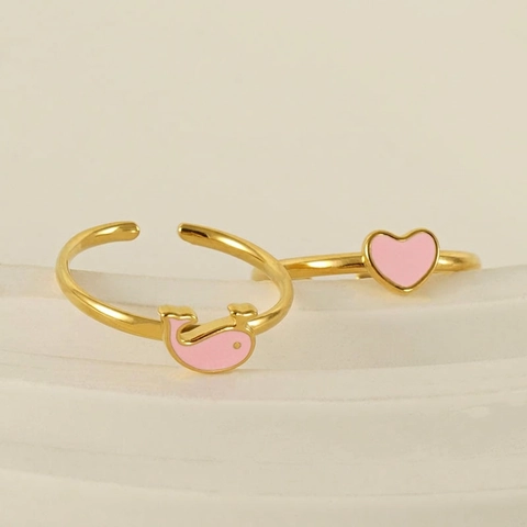 Anelli Aperti Regolabili Di Moda Placcati Oro 18K Acciaio Inossidabile Smalto Rosa Cuore Luna Delfino Gioielli Donna