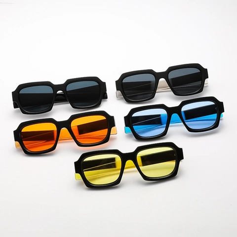 Fashion Square Frame Sunglasses For Women Plastic PC UV400 Protection Retro Color Patchwork Outdoor Eyewear