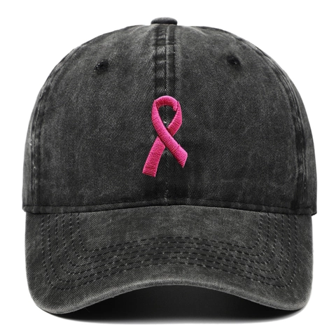 Washed Cotton Baseball Cap Pink Ribbon Stickerei Brustkrebs Bewusstsein Retro Verstellbare Sonnenhut Für Frauen