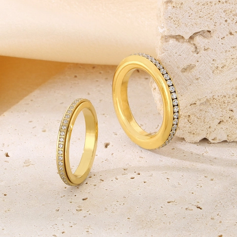 Anello Spinner In Acciaio Inossidabile Con Intarsio Di Strass Completo Gioielli Di Moda Per Donna Antistress