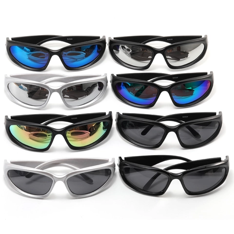 Y2K Wrap Around Sunglasses PC Frame UV400 Protection Oval Sports Eyewear For Men Women Outdoor Driving Cyberpunk Style