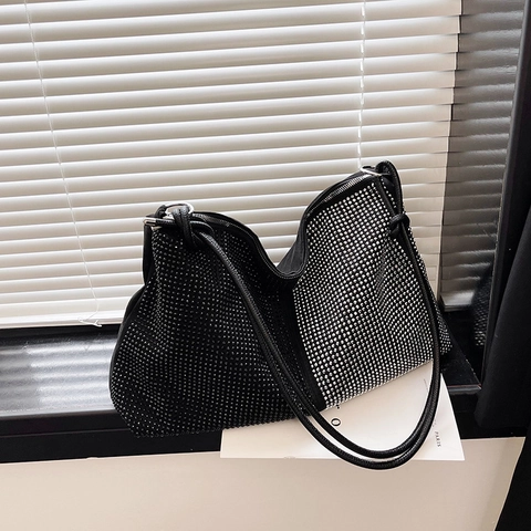 Sac Hobo à Strass Épissés pour Femmes Mode Grande Capacité Sac Cabas Sac à Épaule Étincelant Avec Bandoulière à Nœud Sac à Main