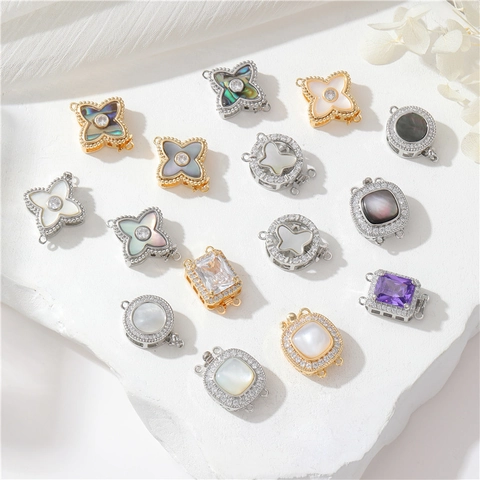 Jewelry Clasps Connector Buckles Copper Mother Of Artificial Pearl Zircon For DIY Necklace Bracelet Making Clover Butterfly