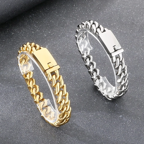 Bracciale A Catena Cubana Da Uomo In Acciaio Inossidabile 316L Catena Larga Lucida Moda Punk Hip Hop Gioiello Di Tendenza